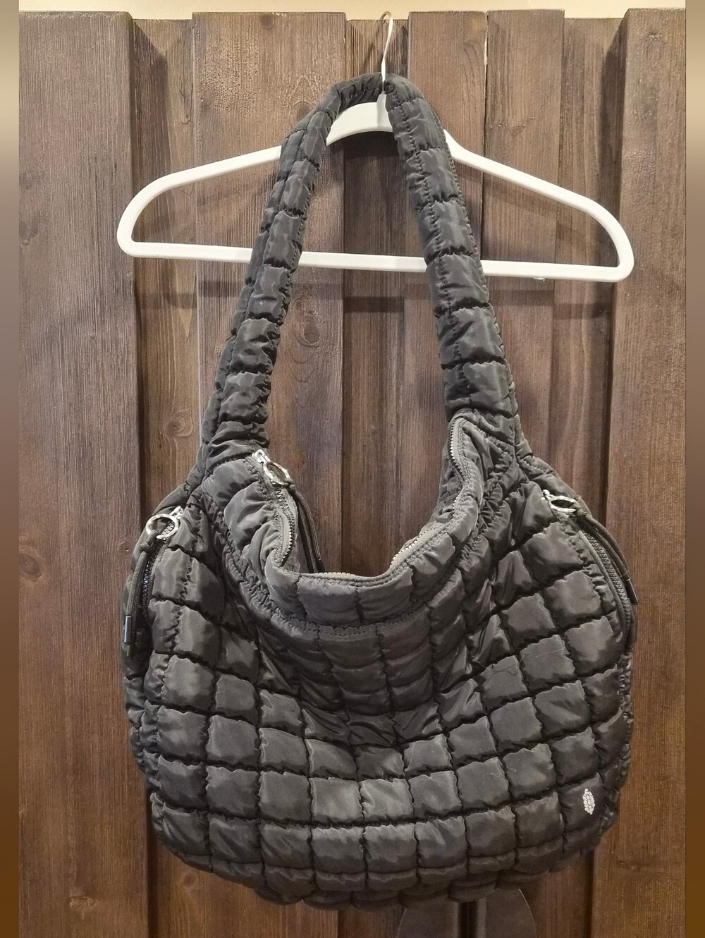 Free People Quilted Dark Gray Shoulder Bag - Lightweight Everyday Tote